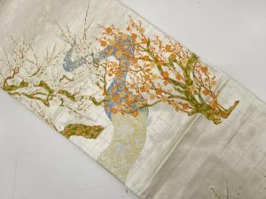 アンティーク　流水に枝梅模様織り出し袋帯（材料）